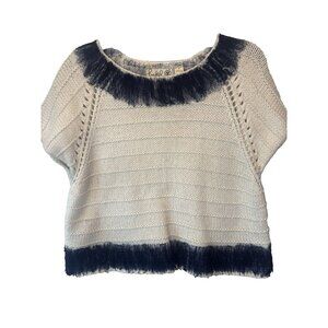 Field Flower Anthropologie Womens Cream Navy Short Sleeve Sweater Medium Boho